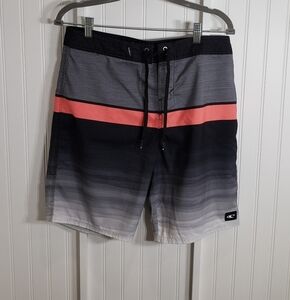 O'Neill Boardshorts Trunks Black Gray & Coral Size 32 With Pocket